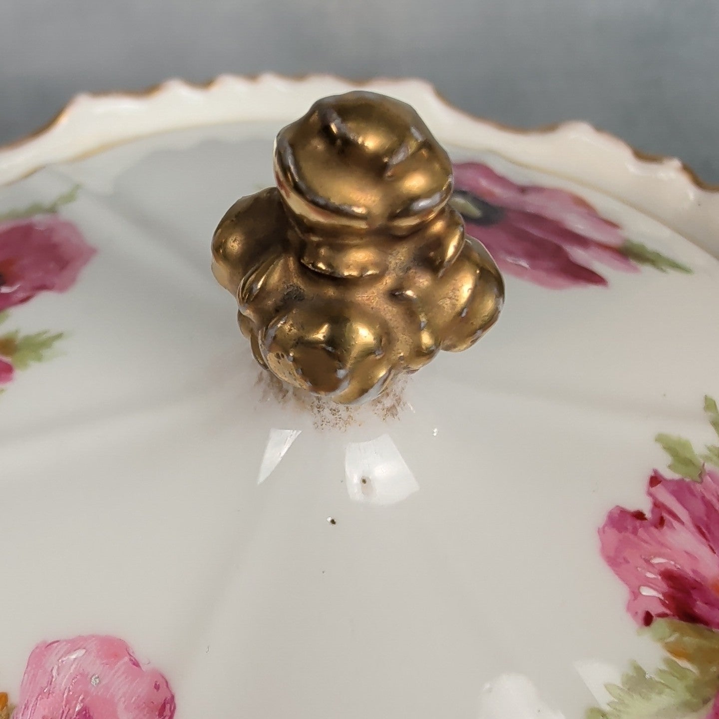 JP France Limoges Antique Poppies Porcelain Hand Painted Biscuit Cracker Jar 11