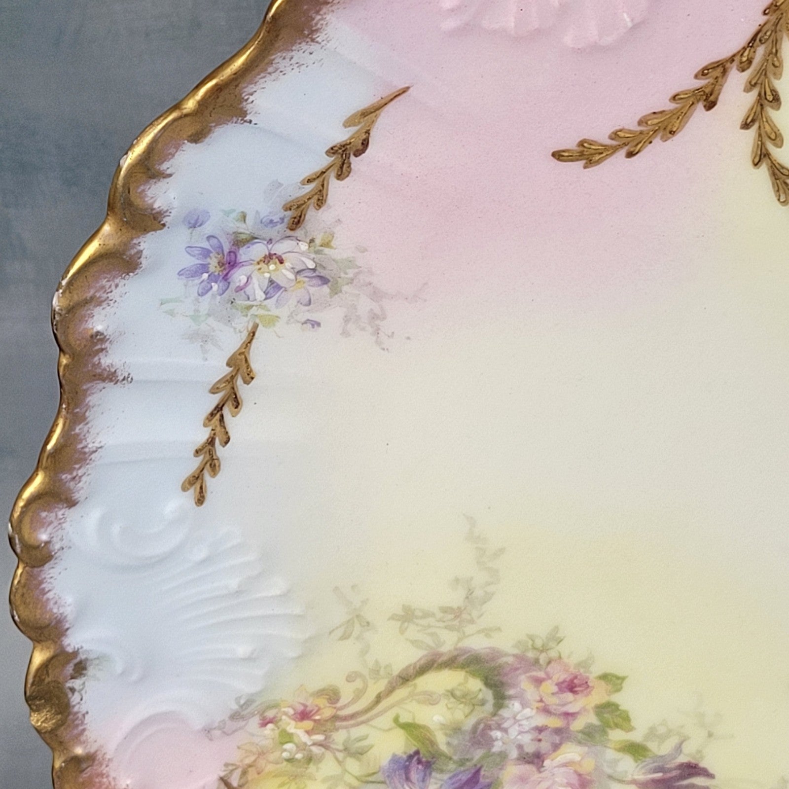 Antique Limoges Charger Plate 12.5” Partridge & Richardson Pastel Florals Gilt6