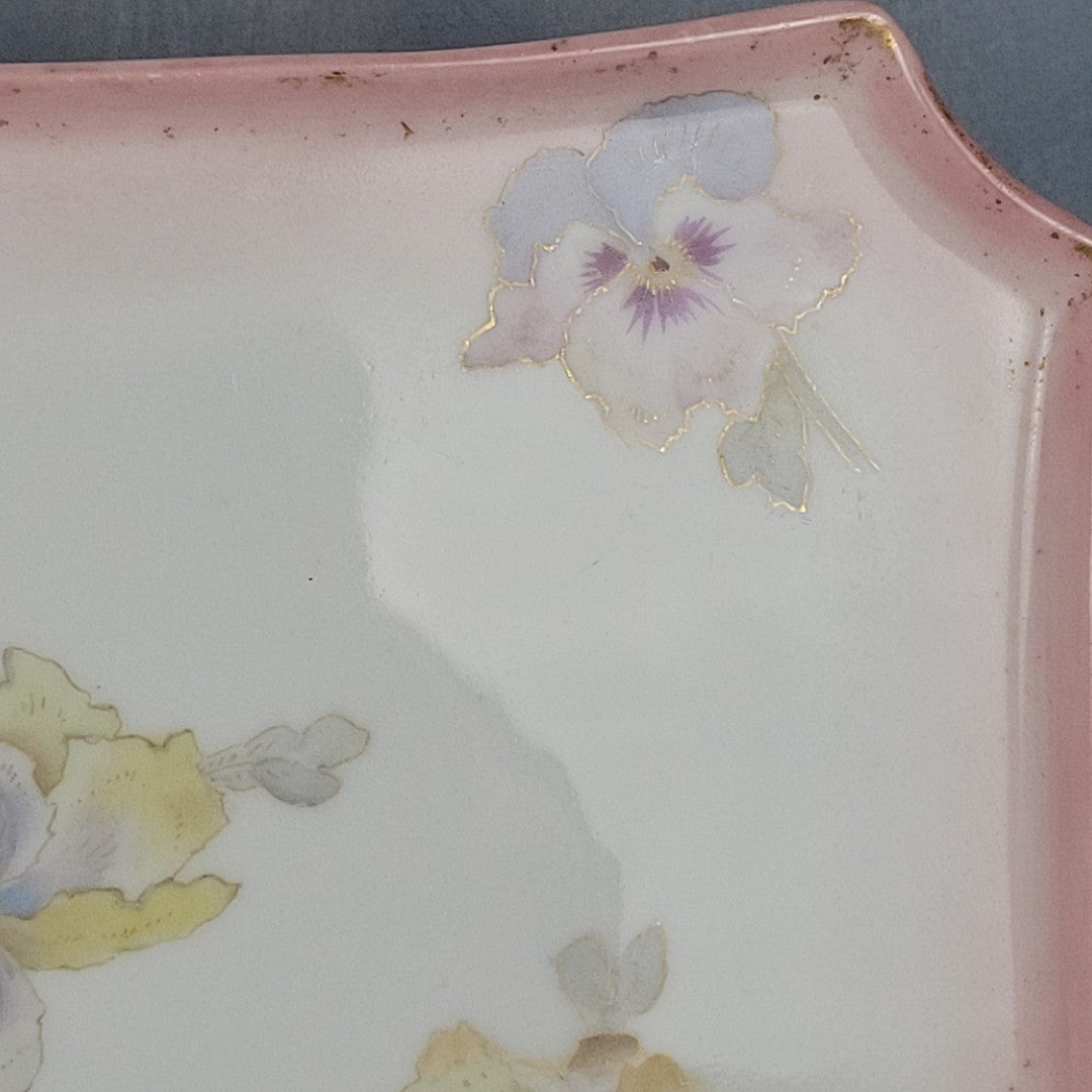 Pairpoint Limoges Vanity Tray Pink Pastel Pansies Gold Trim c.19054