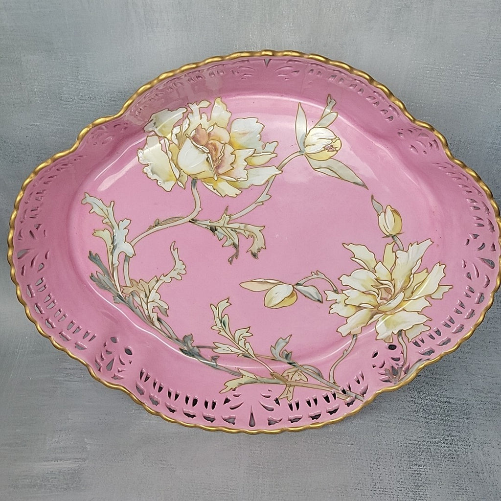 Limoges Pairpoint Reticulated Serving Tray Pink Raised Enamel & Gilt14