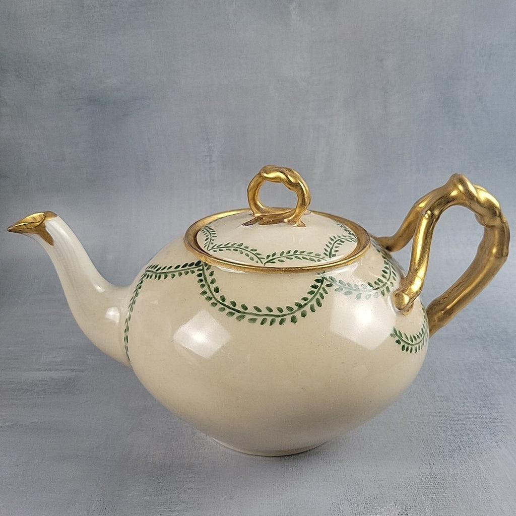 Antique JP Limoges Art Nouveau Teapot Gold Branch Handles France Pouyat16