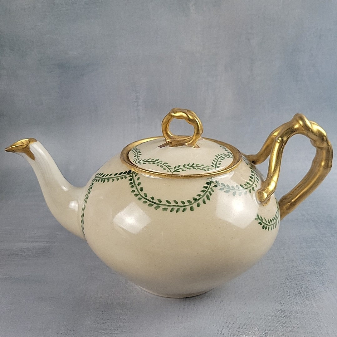 Antique JP Limoges Art Nouveau Teapot Gold Branch Handles France Pouyat16