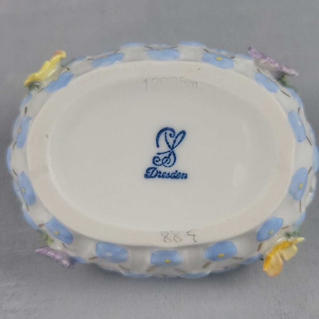 Dresden Germany Reticulated Porcelain Basket Forget Me Not Flowers & Vine Handle14