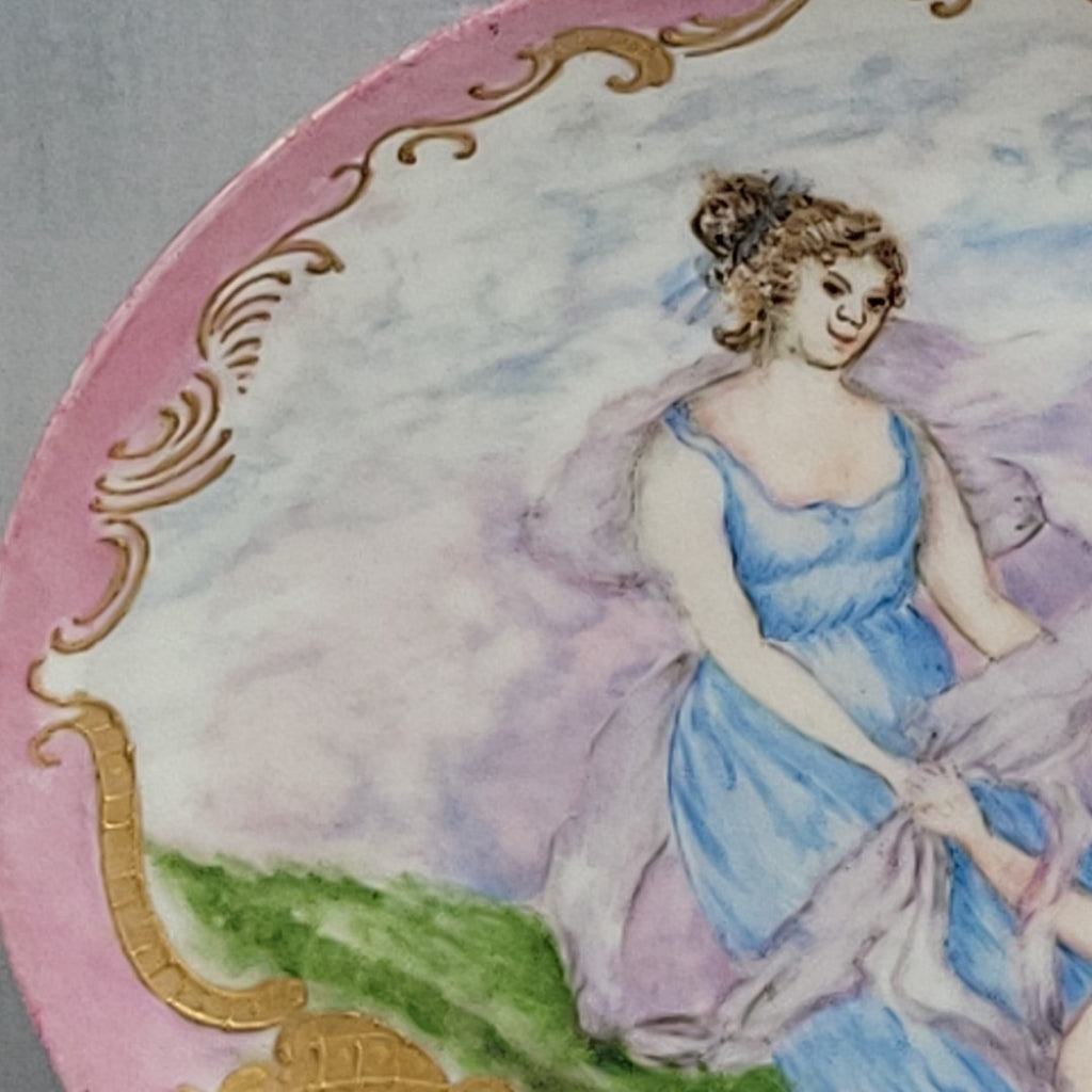 Antique Limoges GDM Hand Painted Portrait Plate Putti Cherub Gold Pink c189113