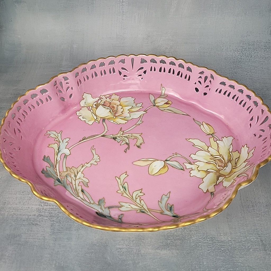 Limoges Pairpoint Reticulated Serving Tray Pink Raised Enamel & Gilt20