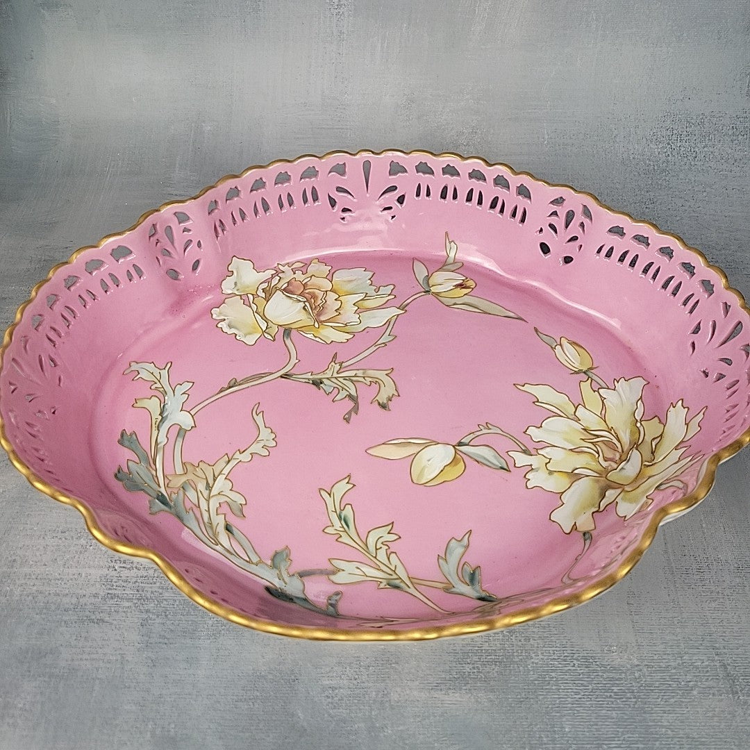 Limoges Pairpoint Reticulated Serving Tray Pink Raised Enamel & Gilt20