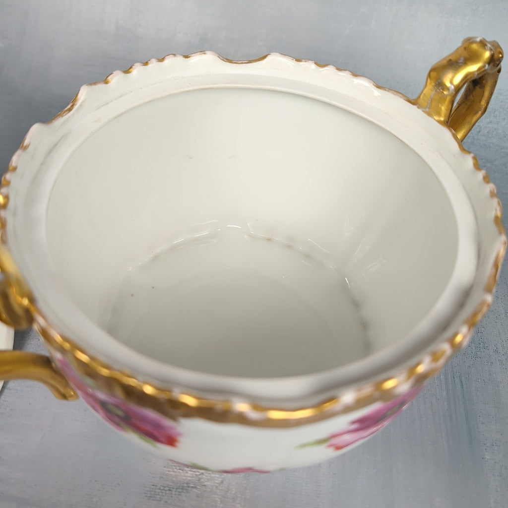 JP France Limoges Antique Poppies Porcelain Hand Painted Biscuit Cracker Jar 16