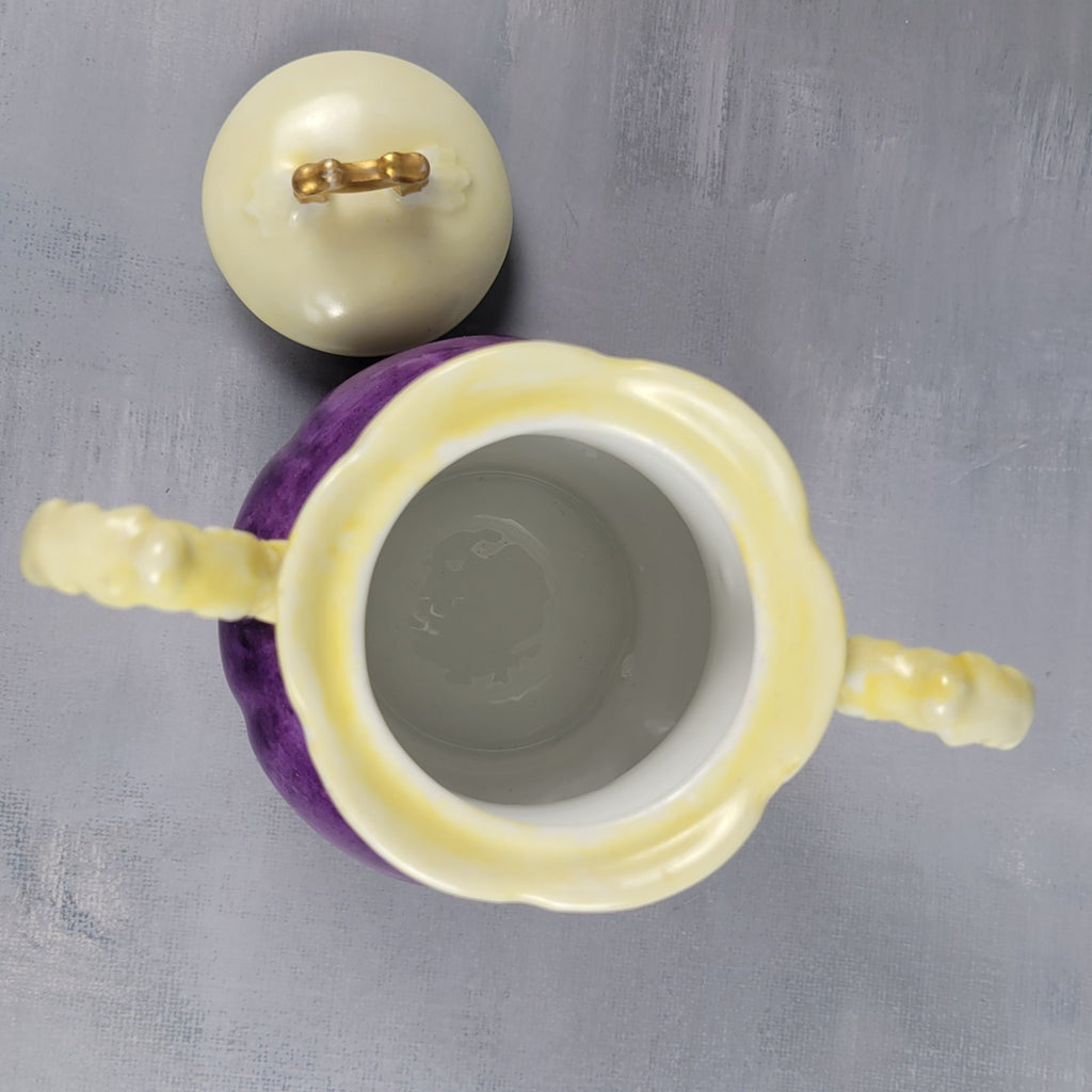 Antique Limoges NVC Portrait Sugar Bowl Jonquil Yellow & Purple Art Nouveau19