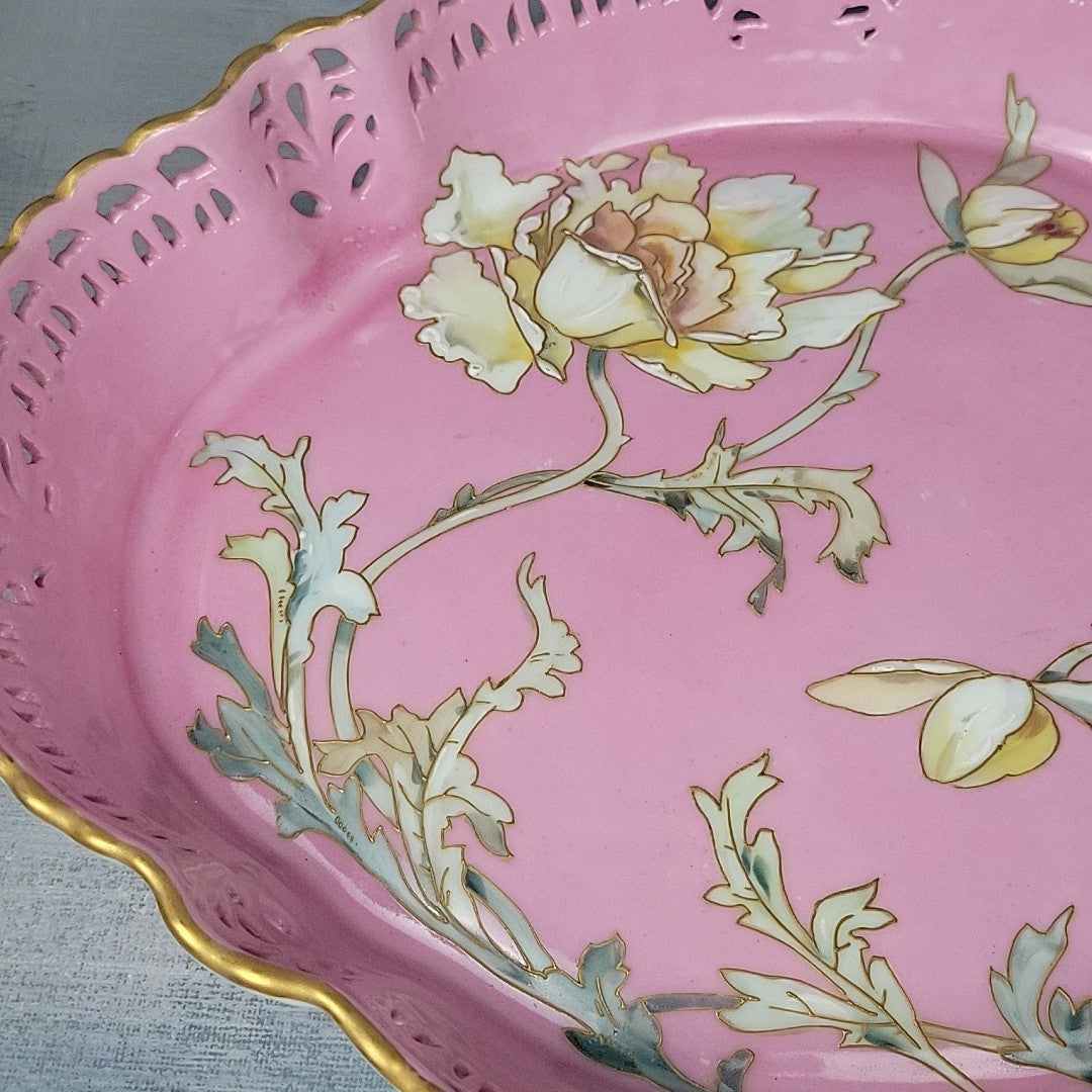 Limoges Pairpoint Reticulated Serving Tray Pink Raised Enamel & Gilt1