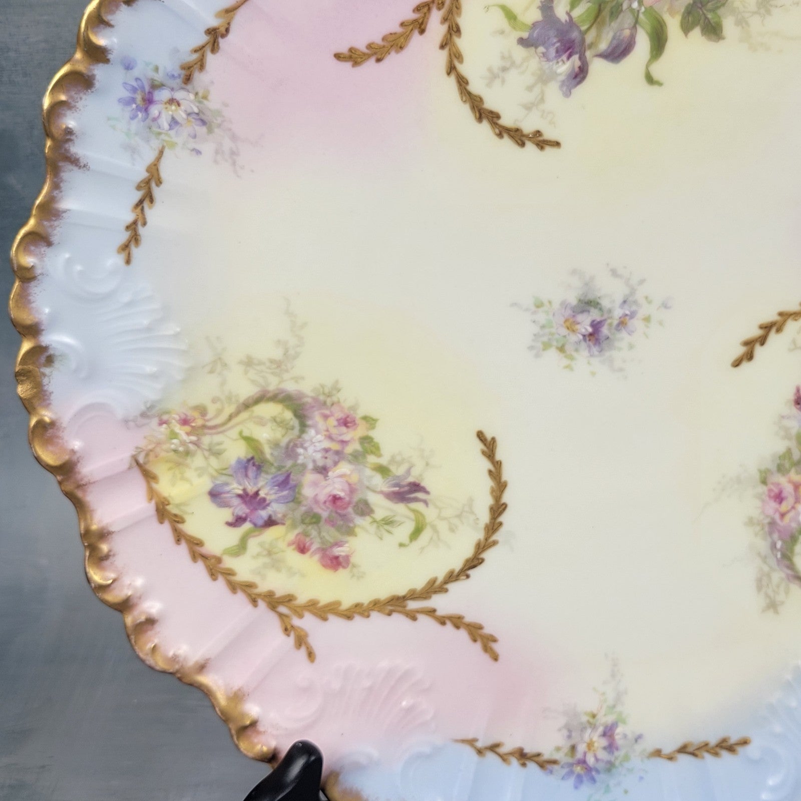 Antique Limoges Charger Plate 12.5” Partridge & Richardson Pastel Florals Gilt4