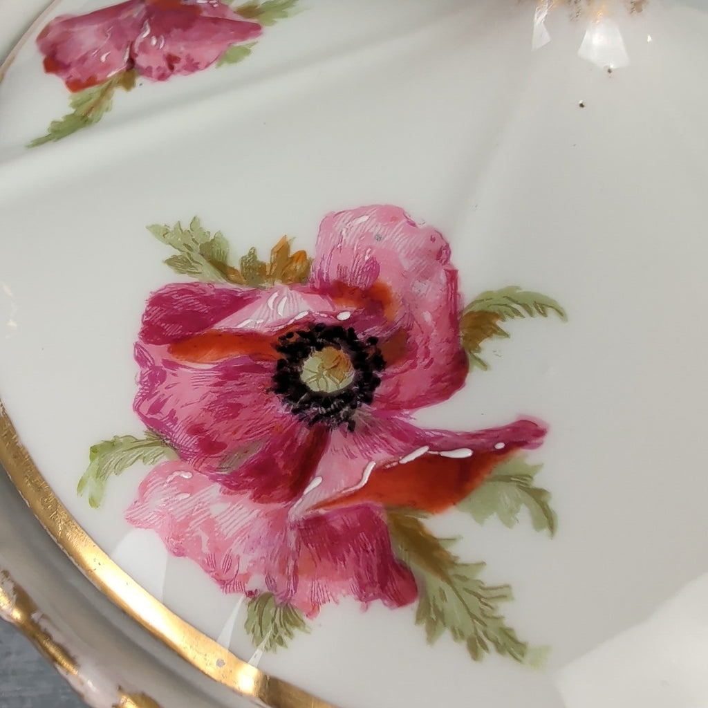 JP France Limoges Antique Poppies Porcelain Hand Painted Biscuit Cracker Jar 15