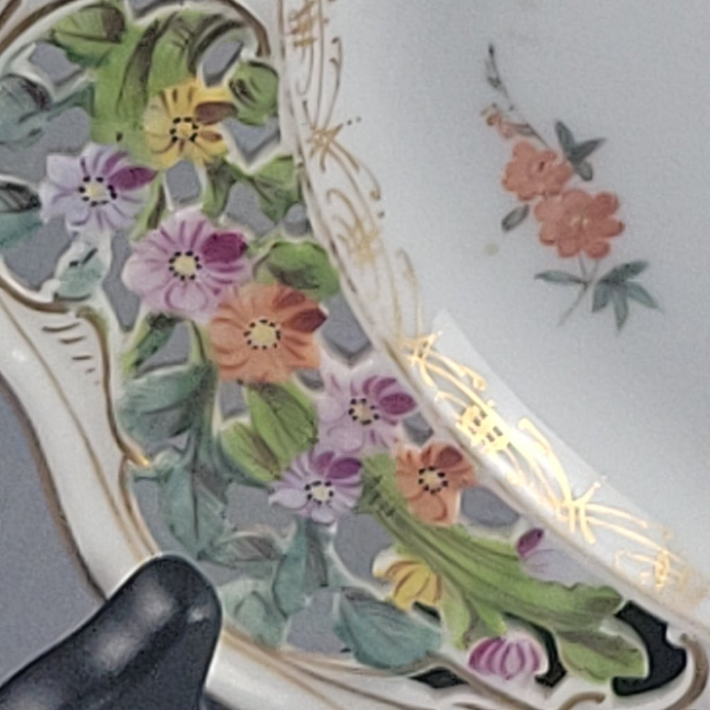 Carl Thieme Style Dresden Reticulated Plate Raised Enamel Floral Gold Trim 9"12