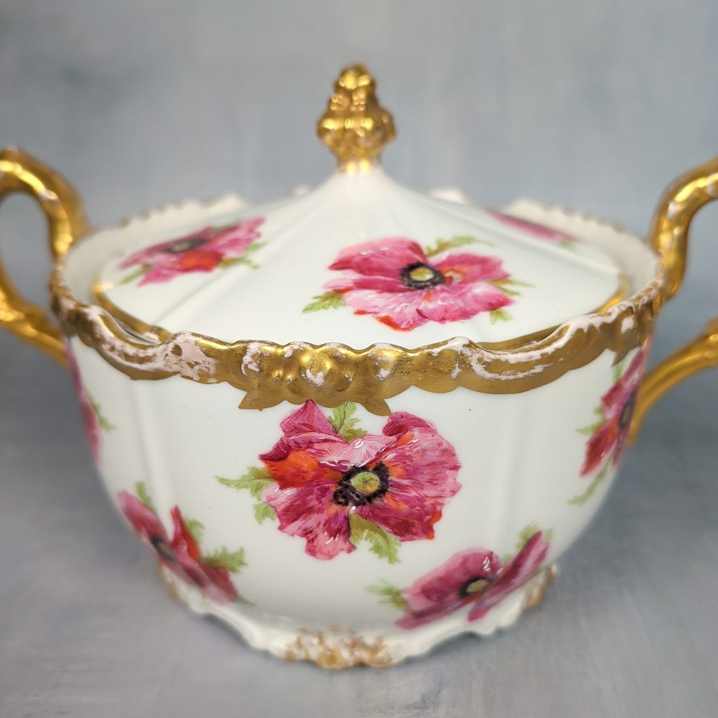 JP France Limoges Antique Poppies Porcelain Hand Painted Biscuit Cracker Jar 4