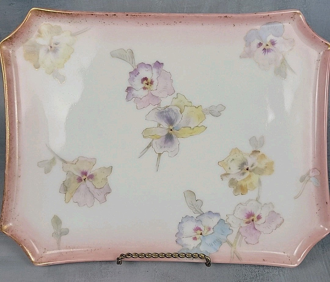 Pairpoint Limoges Vanity Tray Pink Pastel Pansies Gold Trim c.19050