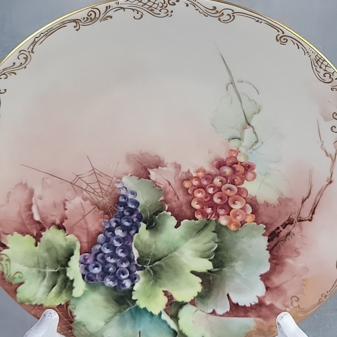 Antique JPL Limoges Hand Painted 8.5" Grapes Plate Signed A.G. Kroes Gold Trim11