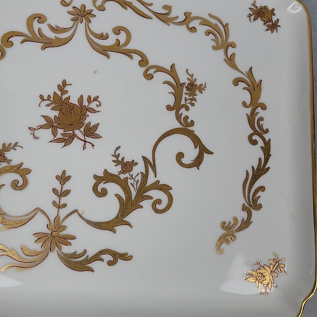 Limoges France Porcelain Vanity Tray White with Gold Gilt Floral Scroll15