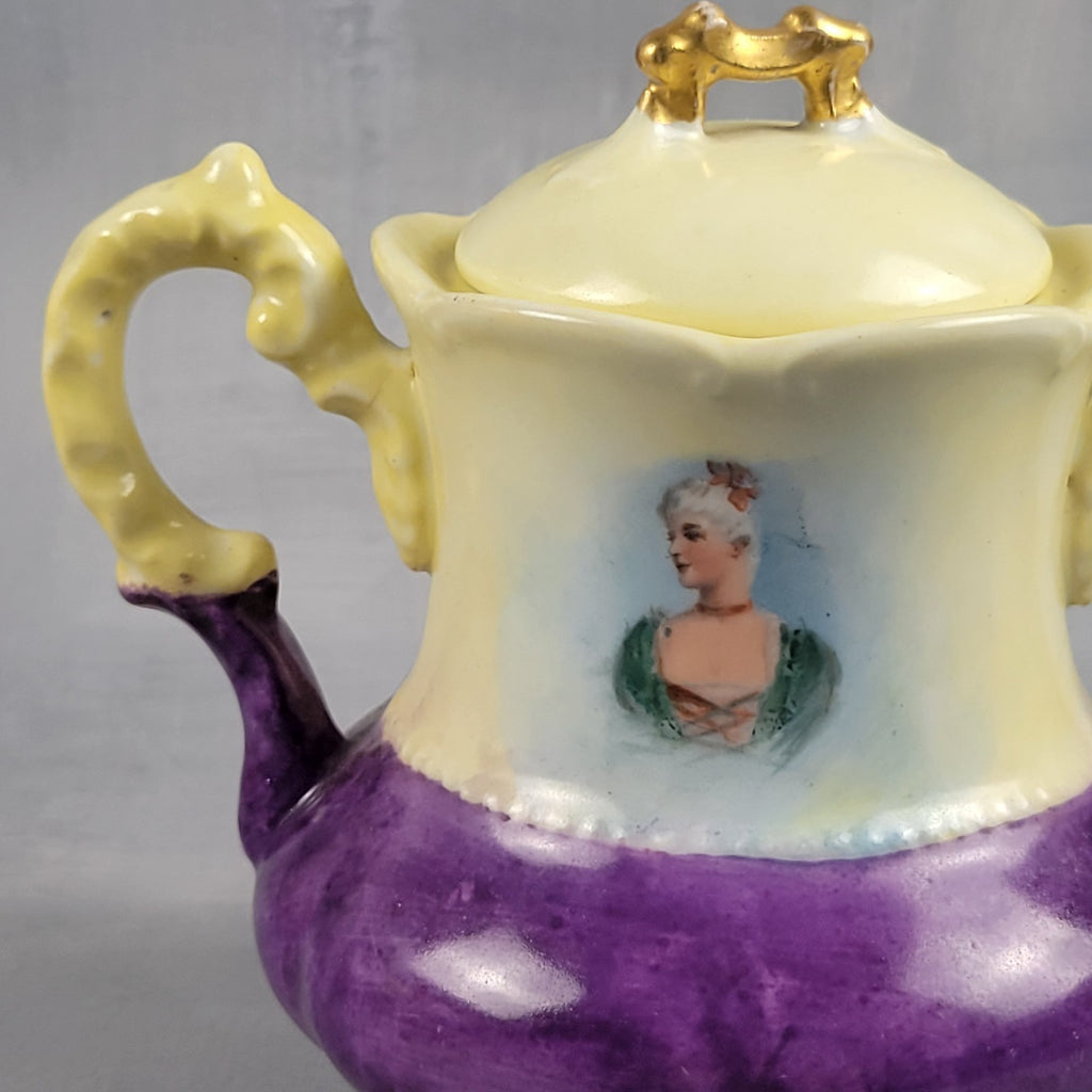 Antique Limoges NVC Portrait Sugar Bowl Jonquil Yellow & Purple Art Nouveau15