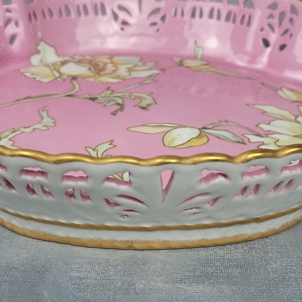 Limoges Pairpoint Reticulated Serving Tray Pink Raised Enamel & Gilt8