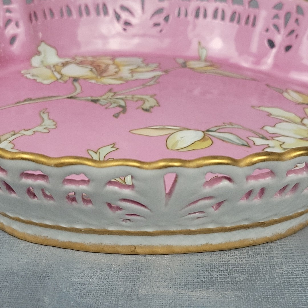 Limoges Pairpoint Reticulated Serving Tray Pink Raised Enamel & Gilt8