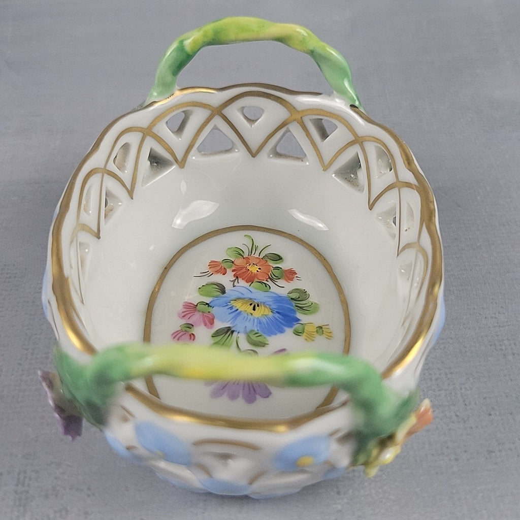 Dresden Germany Reticulated Porcelain Basket Forget Me Not Flowers & Vine Handle9