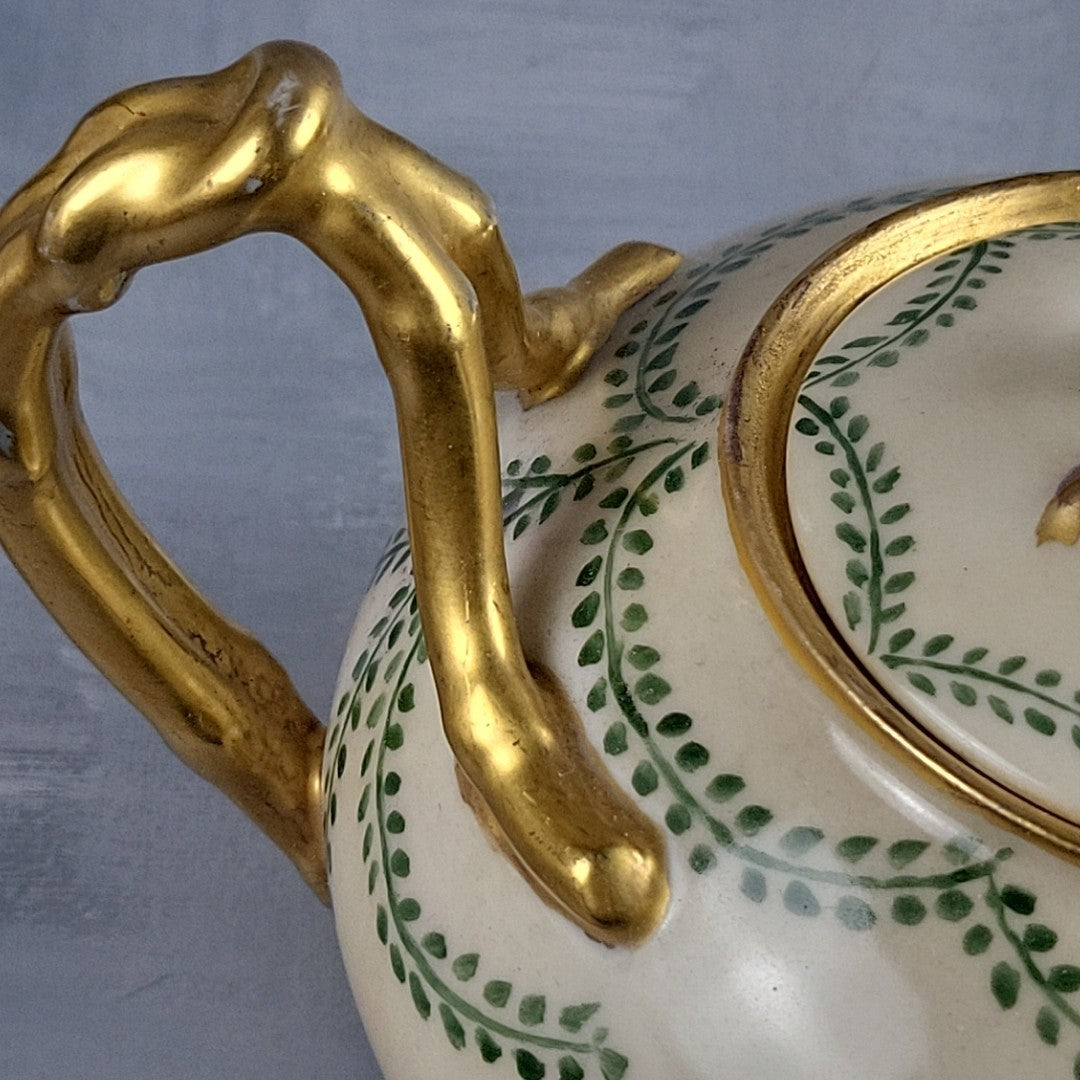 Antique JP Limoges Art Nouveau Teapot Gold Branch Handles France Pouyat8