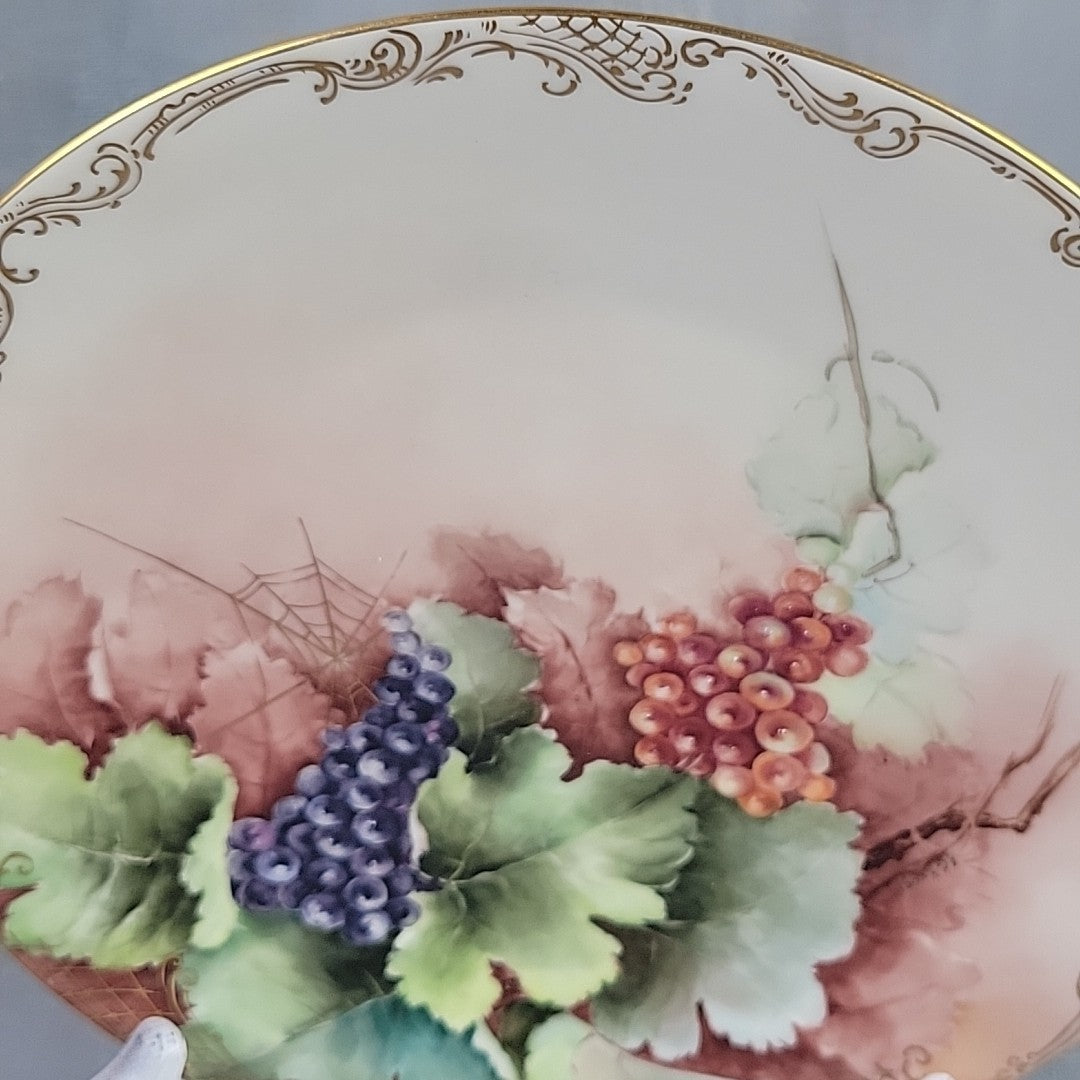 Antique JPL Limoges Hand Painted 8.5" Grapes Plate Signed A.G. Kroes Gold Trim4