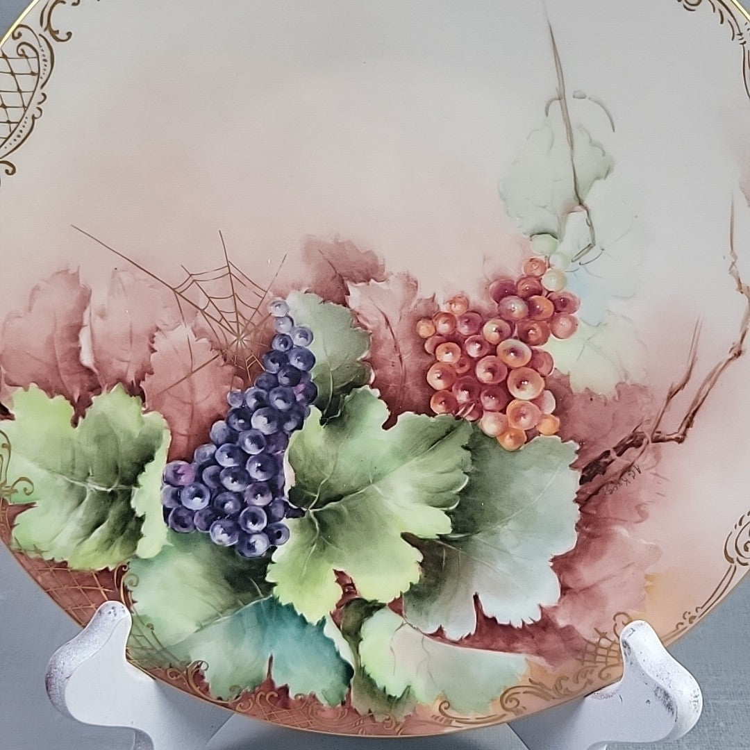 Antique JPL Limoges Hand Painted 8.5" Grapes Plate Signed A.G. Kroes Gold Trim5