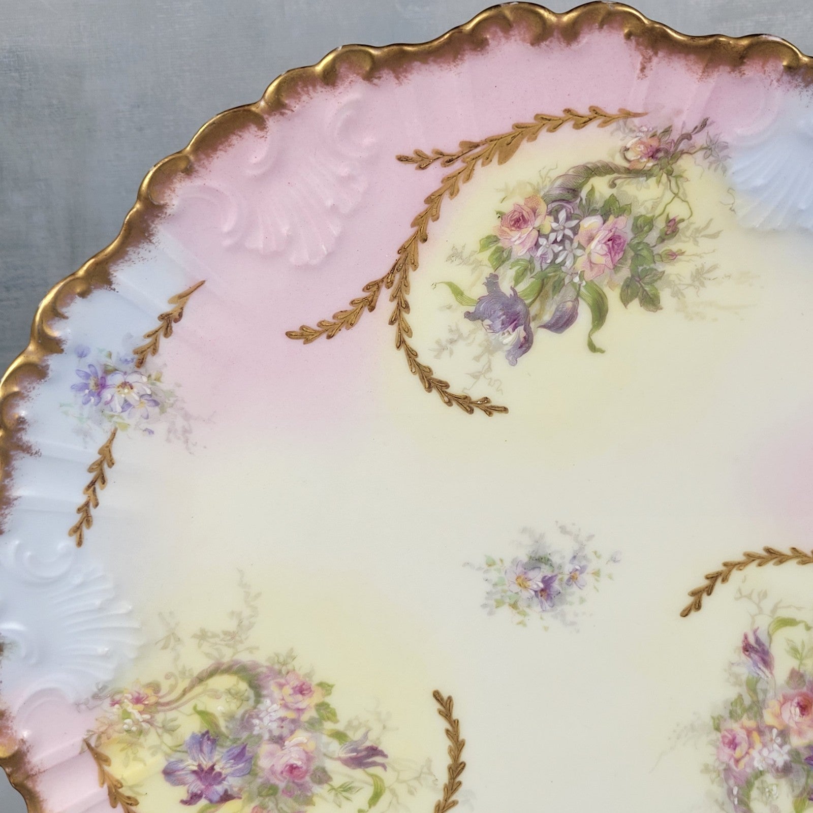 Antique Limoges Charger Plate 12.5” Partridge & Richardson Pastel Florals Gilt9