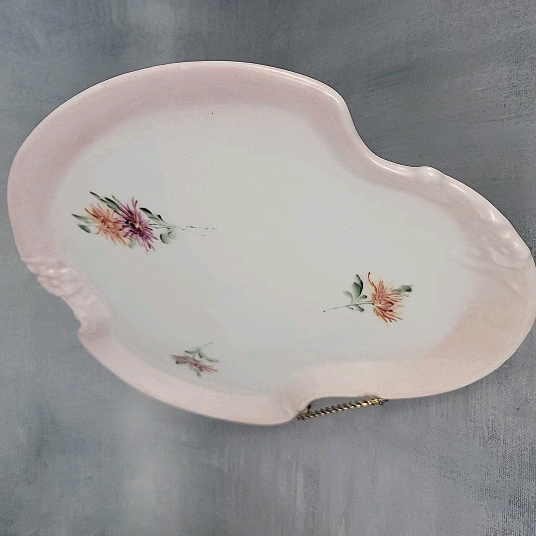 Antique Limoges France Kidney Pairpoint Vanity Tray Blush Pink Floral 12”12
