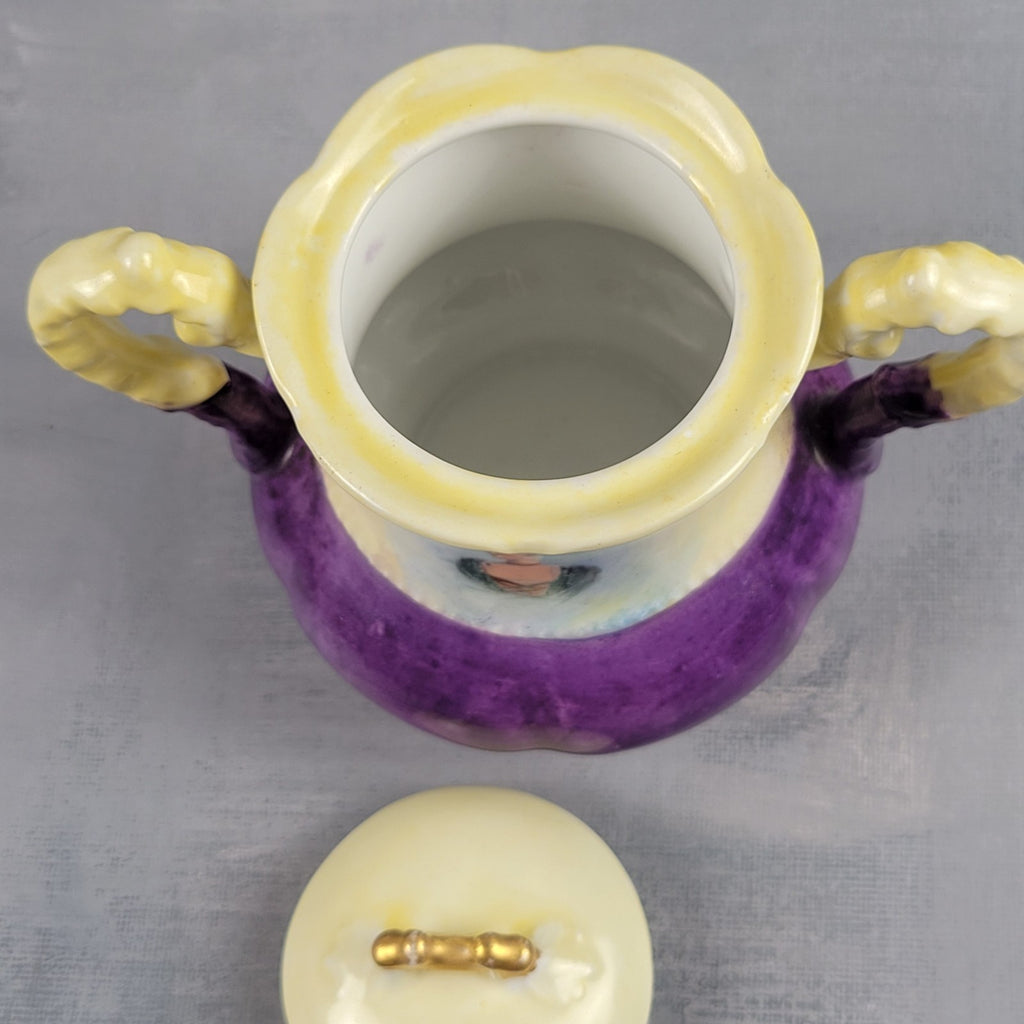 Antique Limoges NVC Portrait Sugar Bowl Jonquil Yellow & Purple Art Nouveau18