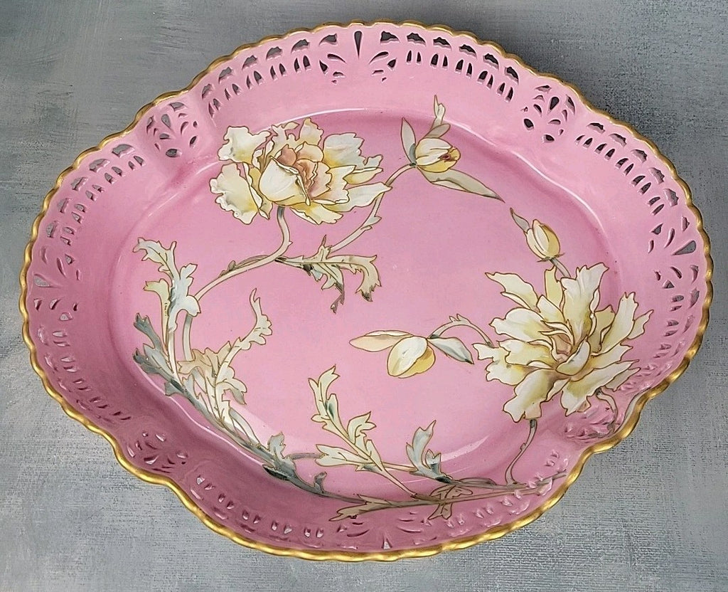 Limoges Pairpoint Reticulated Serving Tray Pink Raised Enamel & Gilt9