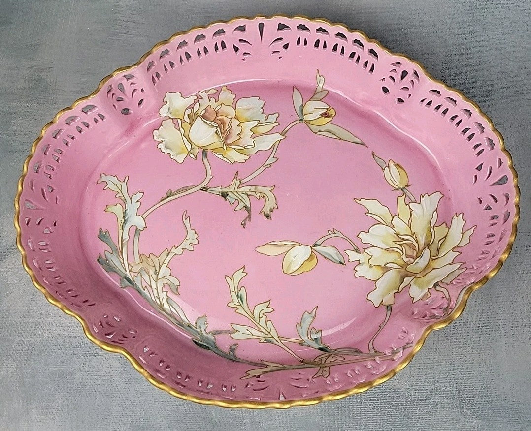 Limoges Pairpoint Reticulated Serving Tray Pink Raised Enamel & Gilt9