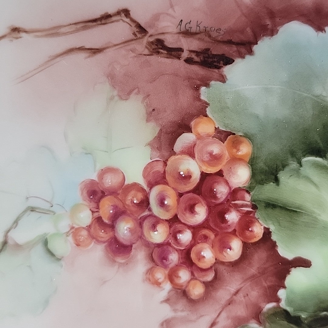 Antique JPL Limoges Hand Painted 8.5" Grapes Plate Signed A.G. Kroes Gold Trim8