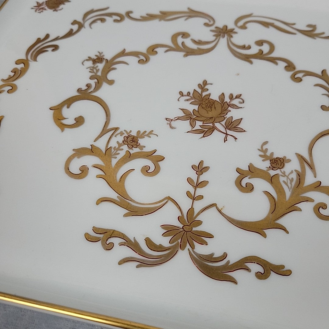 Limoges France Porcelain Vanity Tray White with Gold Gilt Floral Scroll11