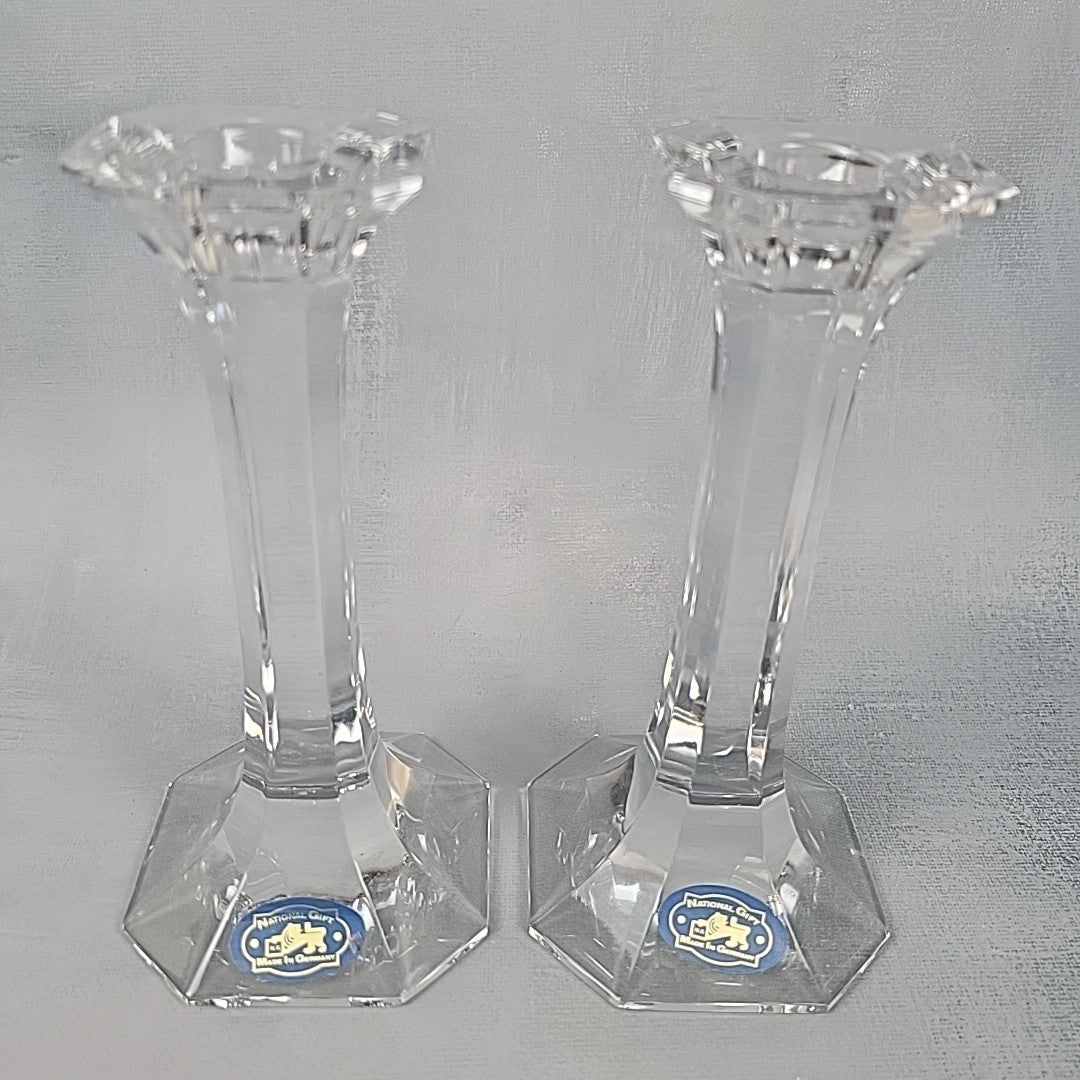 German Lead Crystal Candlesticks Pair 6.25” Whisper Collection0