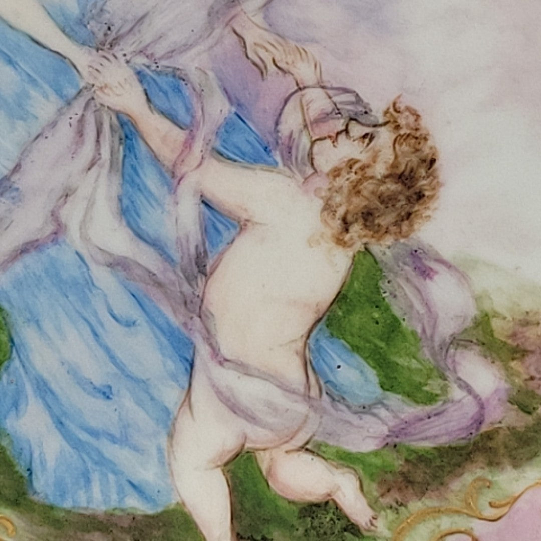 Antique Limoges GDM Hand Painted Portrait Plate Putti Cherub Gold Pink c18917