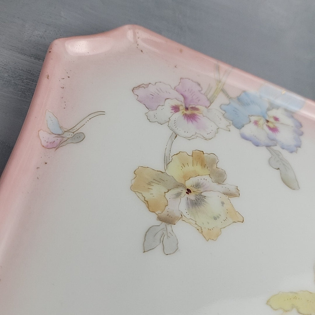 Pairpoint Limoges Vanity Tray Pink Pastel Pansies Gold Trim c.190513