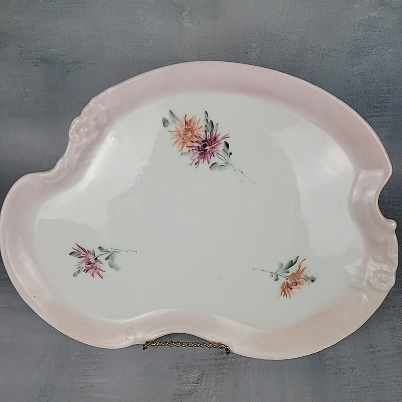 Antique Limoges France Kidney Pairpoint Vanity Tray Blush Pink Floral 12”0