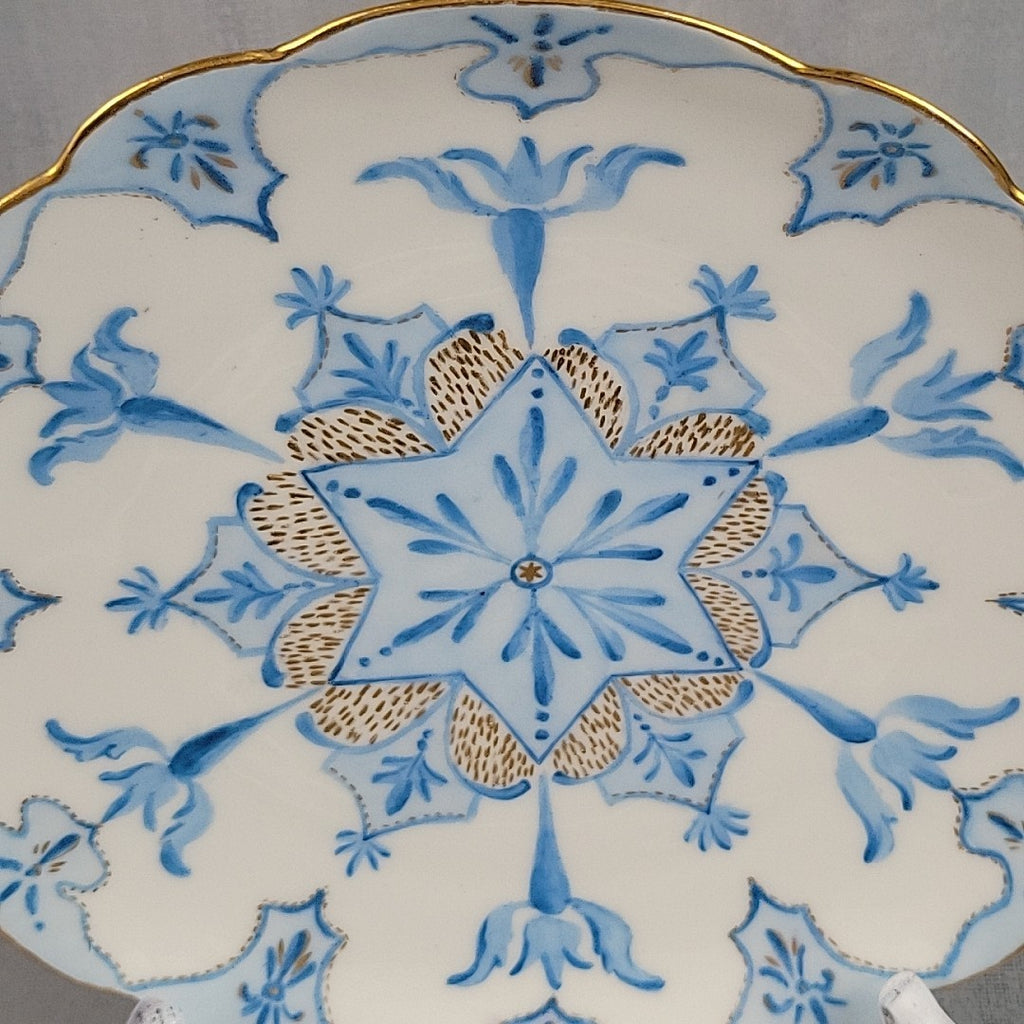 Antique Limoges Elite Hand Painted Blue Gold Art Star Snowflake Plate Signed9