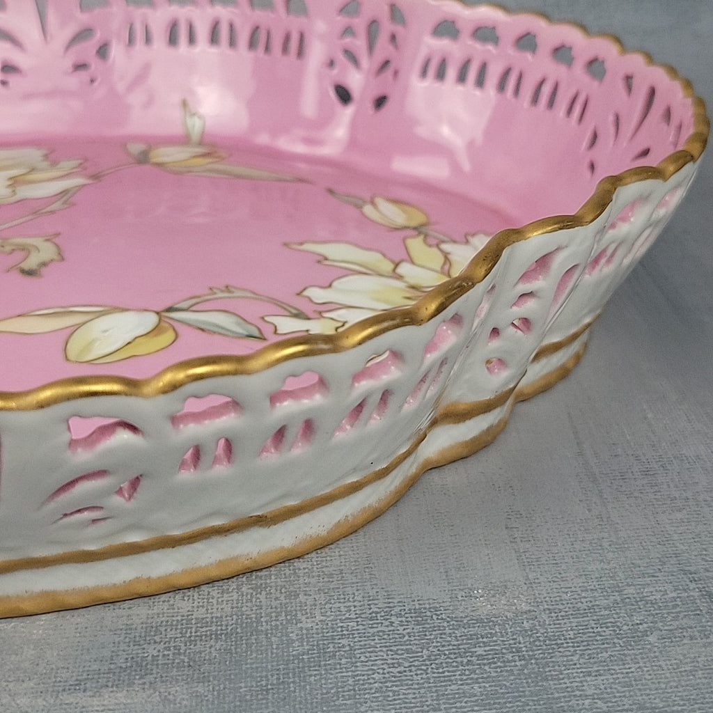 Limoges Pairpoint Reticulated Serving Tray Pink Raised Enamel & Gilt12