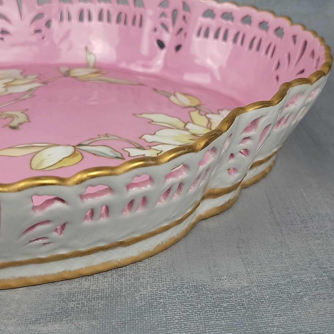 Limoges Pairpoint Reticulated Serving Tray Pink Raised Enamel & Gilt12