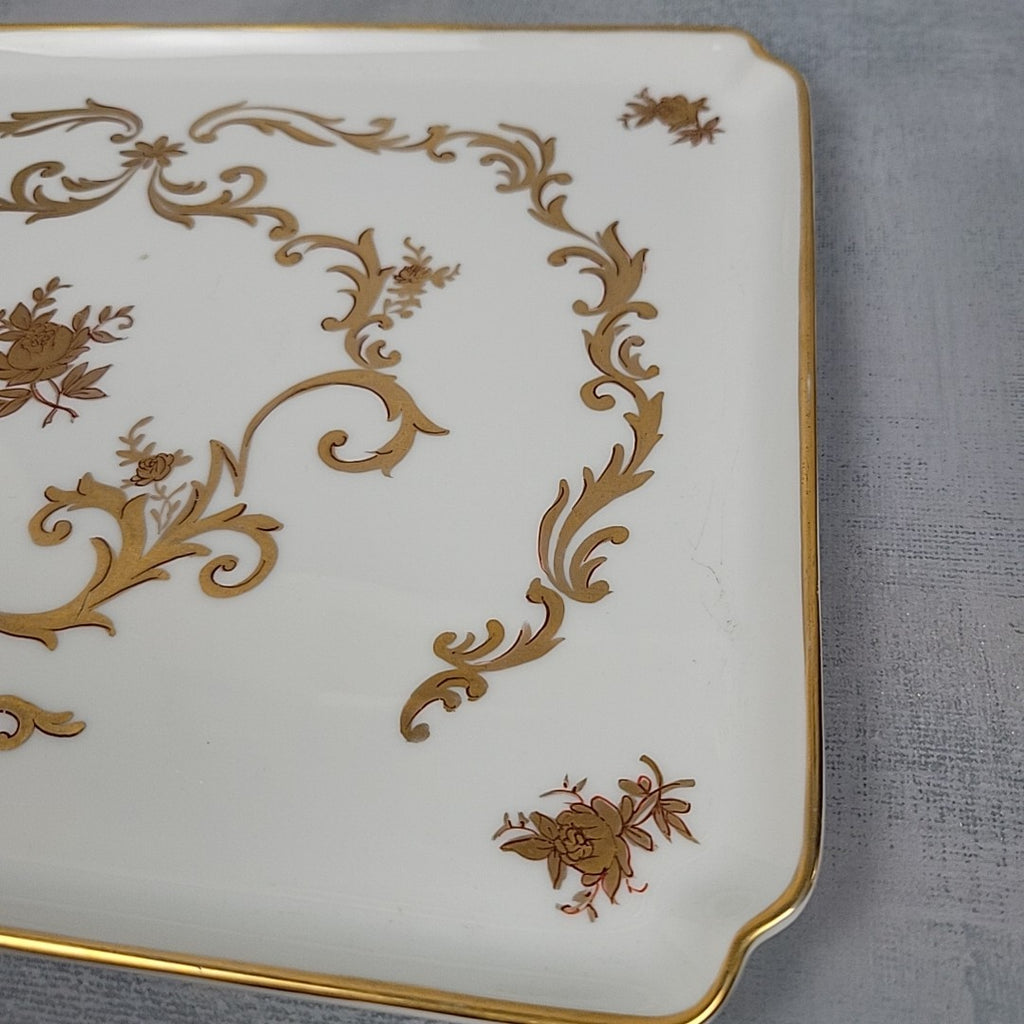 Limoges France Porcelain Vanity Tray White with Gold Gilt Floral Scroll12