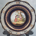 Antique Dresden Hand Painted Watteau Scene Cobalt Gold Pierced Plate 9.5”0
