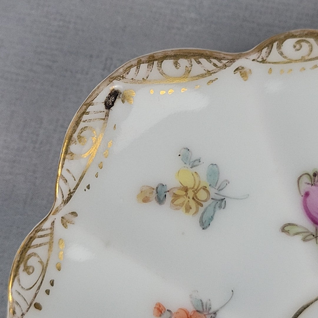 Antique Dresden Tea Cup & Saucer Hand Painted Floral Gilt Scalloped Mold14
