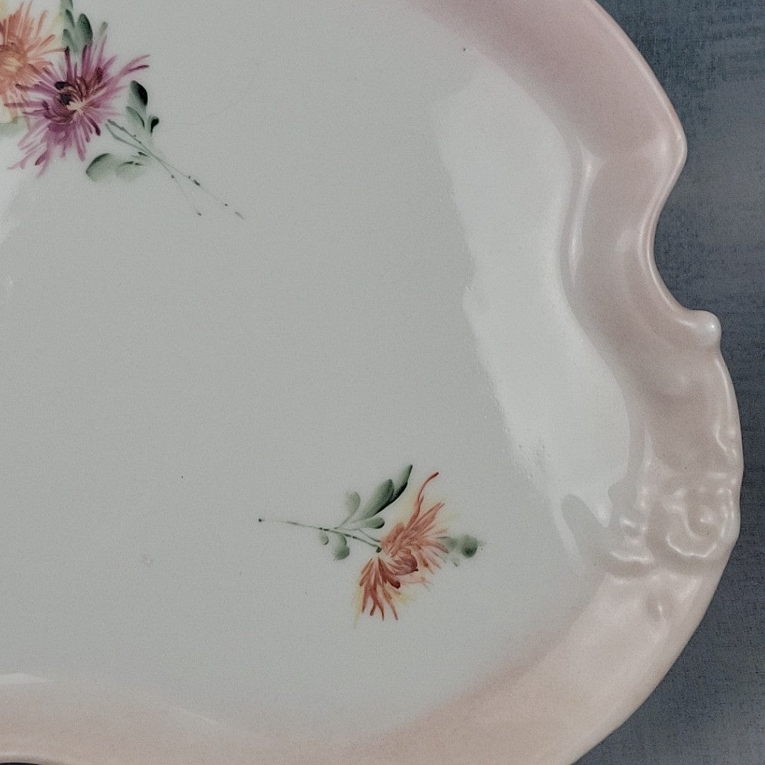 Antique Limoges France Kidney Pairpoint Vanity Tray Blush Pink Floral 12”7