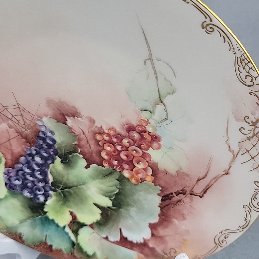 Antique JPL Limoges Hand Painted 8.5" Grapes Plate Signed A.G. Kroes Gold Trim10
