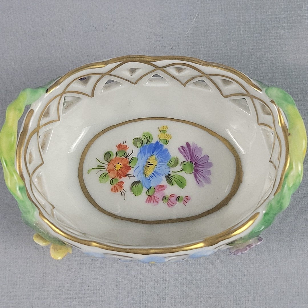 Dresden Germany Reticulated Porcelain Basket Forget Me Not Flowers & Vine Handle5