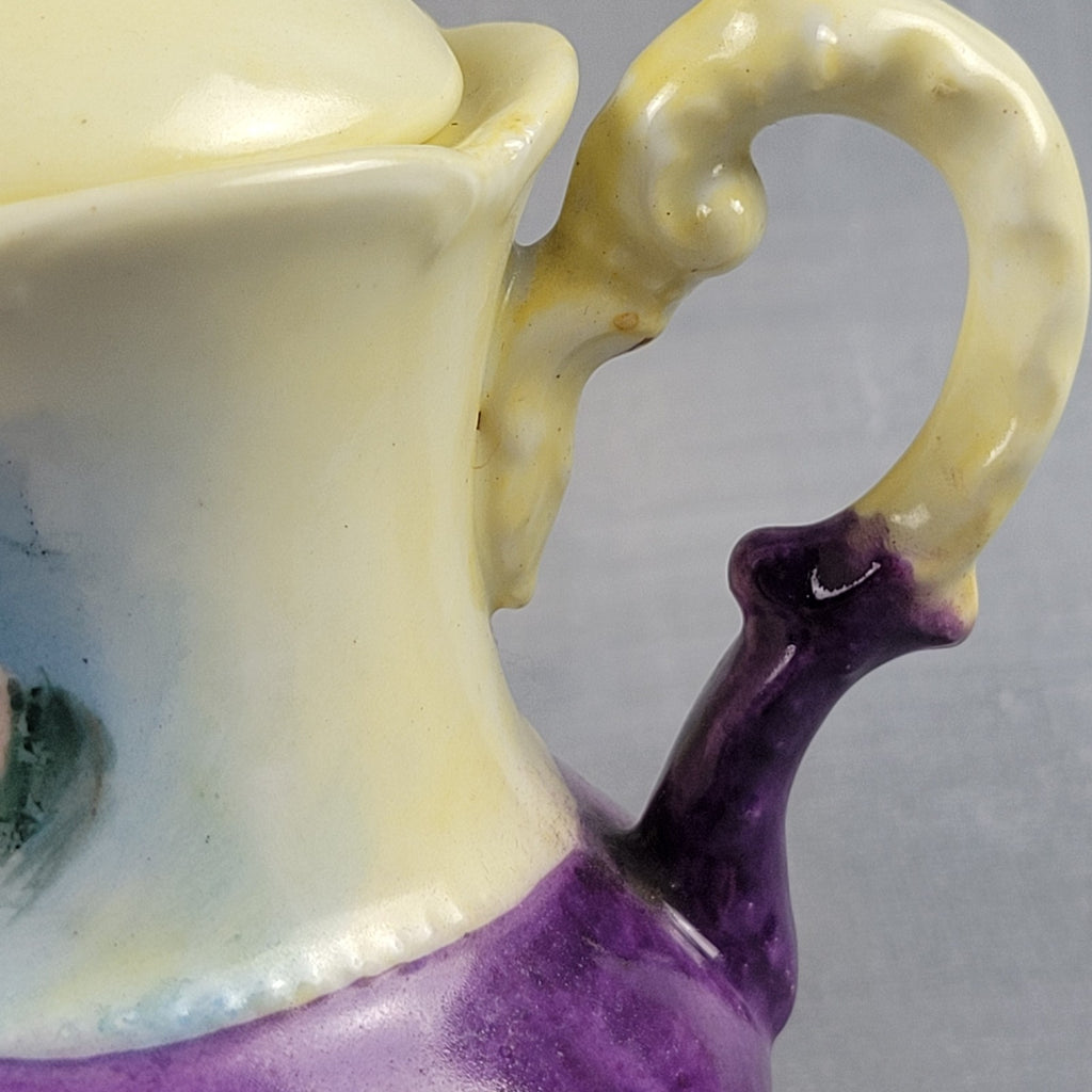 Antique Limoges NVC Portrait Sugar Bowl Jonquil Yellow & Purple Art Nouveau7