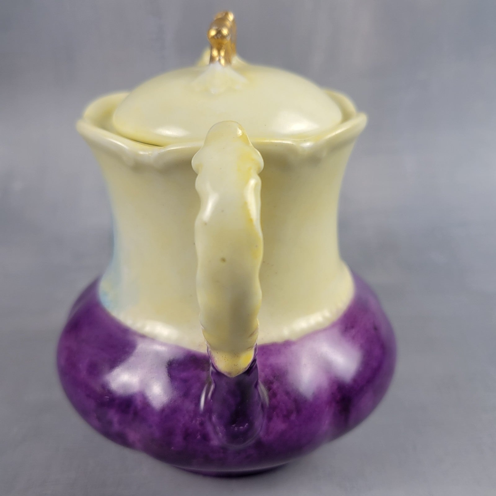 Antique Limoges NVC Portrait Sugar Bowl Jonquil Yellow & Purple Art Nouveau10