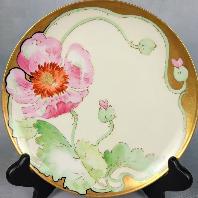 Antique Limoges Coronet France Hand Painted Pink Poppy Plate Signed Lamour 0